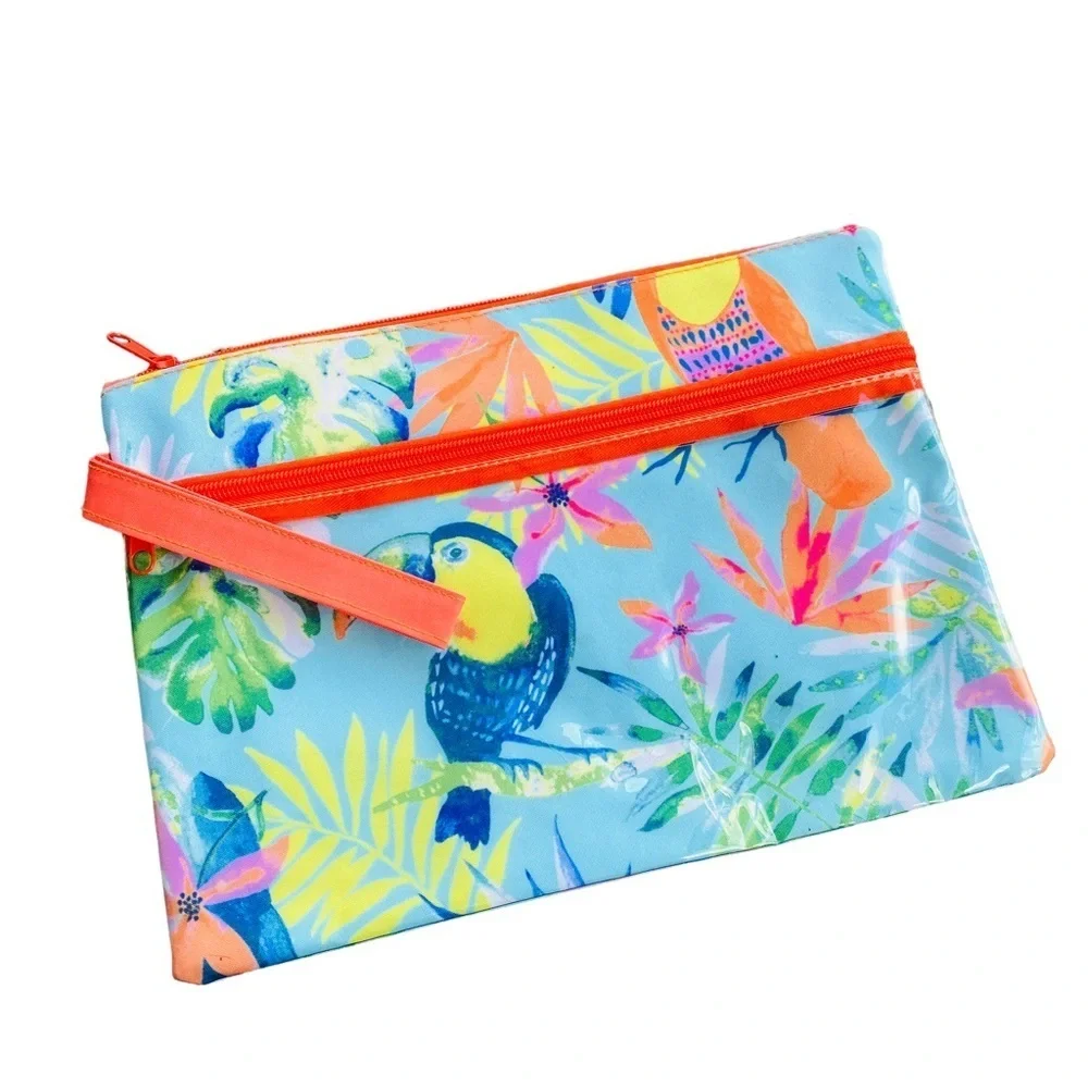Tropical Parrot Bird Beach Cosmetic Make Up Bag